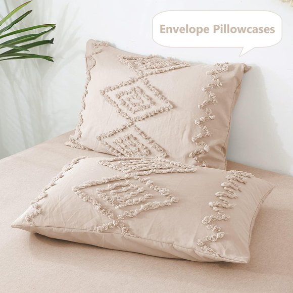 NEW NWT Boho Beige or Pink Tufted Jungalow Bohemian Queen King Bedding SET - Picture 9 of 11